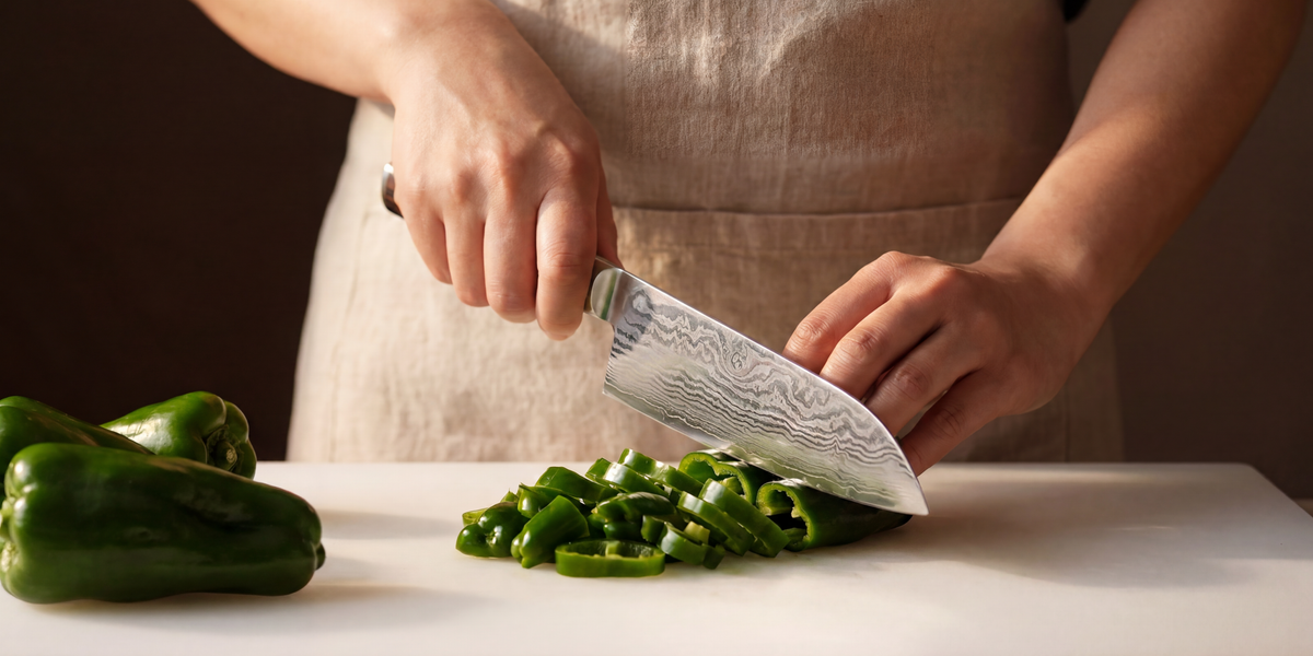 A precision kitchen knife in use